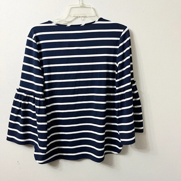 Van Heusen Womens Navy Blue Striped Top Medium Nautical Shirt Long Bell Sleeve - Picture 4 of 5